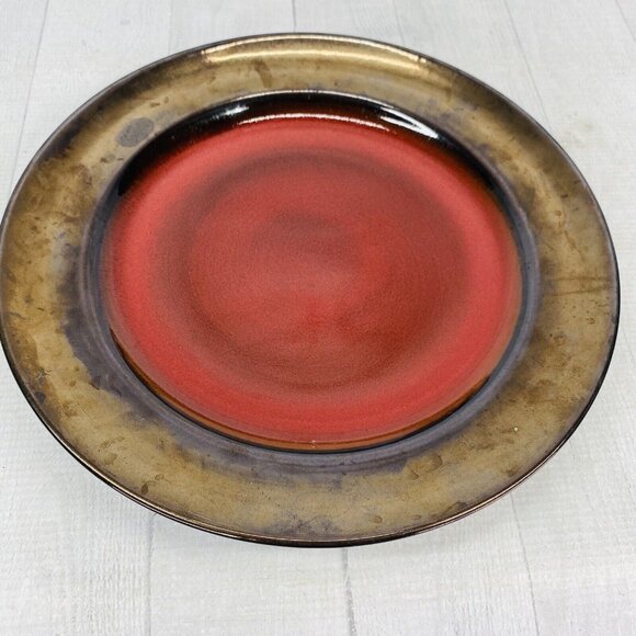 Over and Back Crackled Design Red Bronze Rim Round Ceramic Dinner Plates Set 4 - Picture 8 of 16
